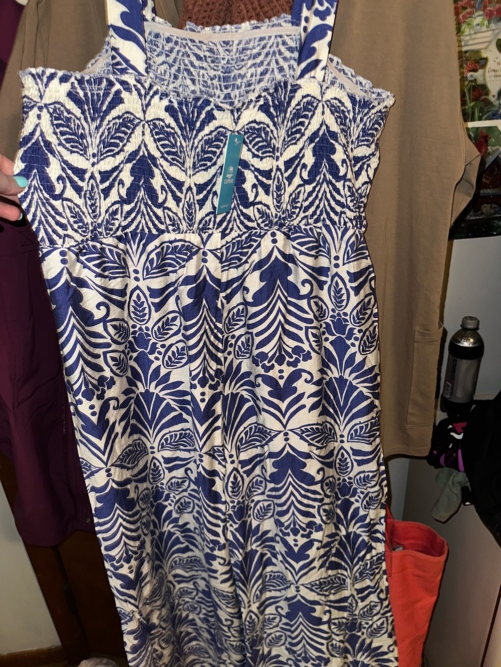 NWT Cupshe XL Blue and White Printed smocked jumper